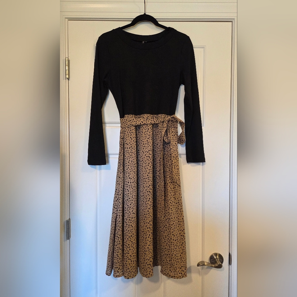 Chic Black and Tan Long Sleeve Dress